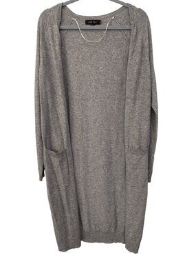 Love Tree Cardigan Duster Large Open Front Long Sleeve Gray Cozy Knit Loungewear